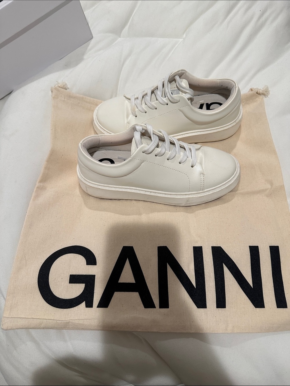 Ganni Cream Leather Platform Sneakers